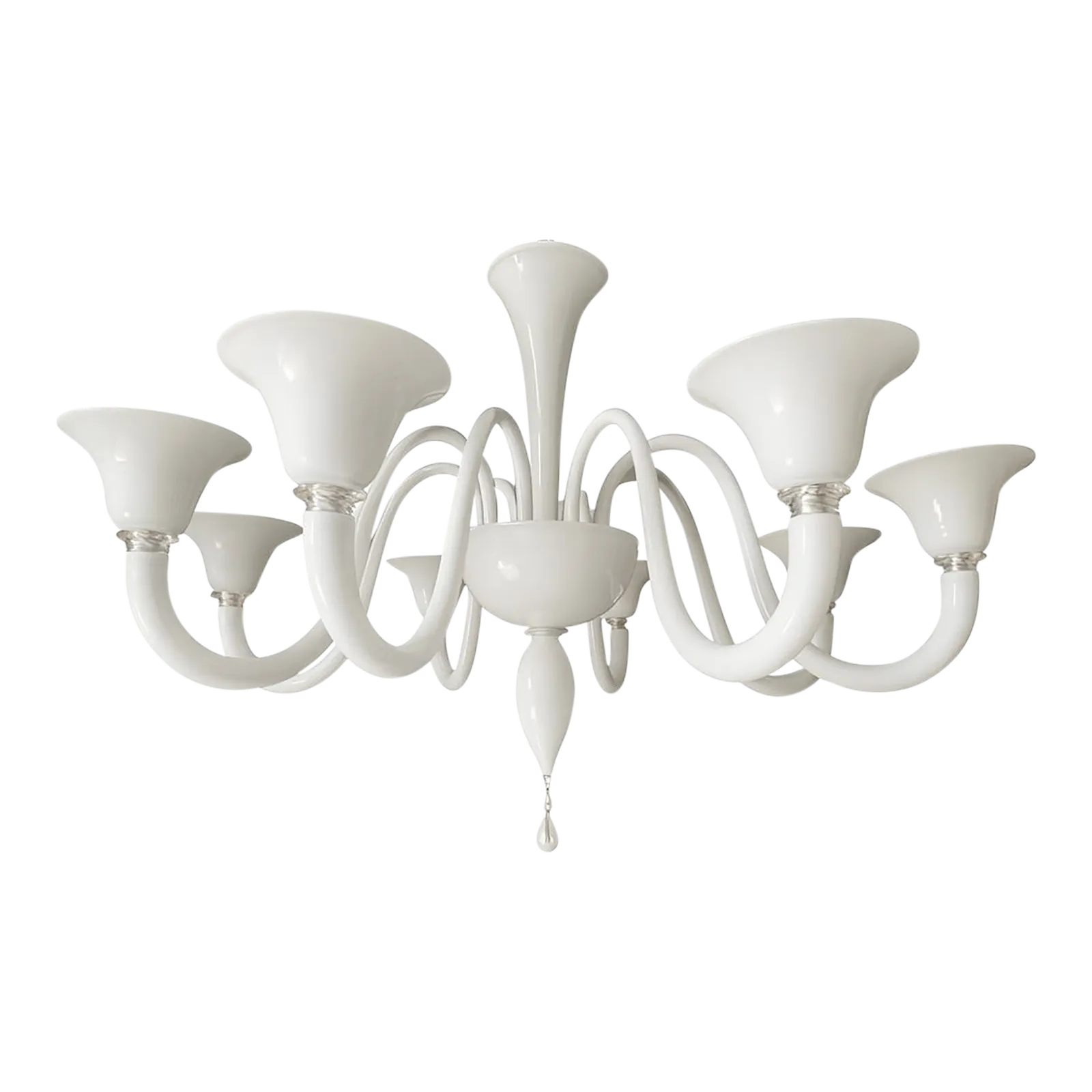 Italian Contemporary White Murano Glass Chandelier In Decò Style