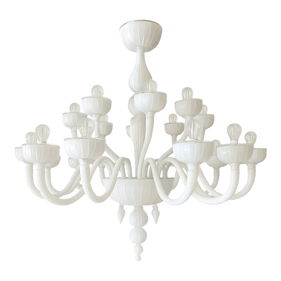 Italina Monumental Contemporary 18 Arms In White Murano Style Glass Chandelier