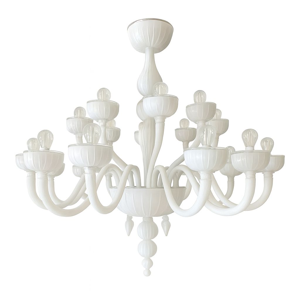 Italina Monumental Contemporary 18 Arms In White Murano Style Glass Chandelier photo Lighting