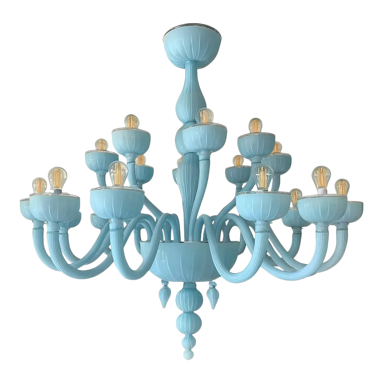 Contemporary 18 Arms Matte Light Blue Murano Style Glass Chandelier
