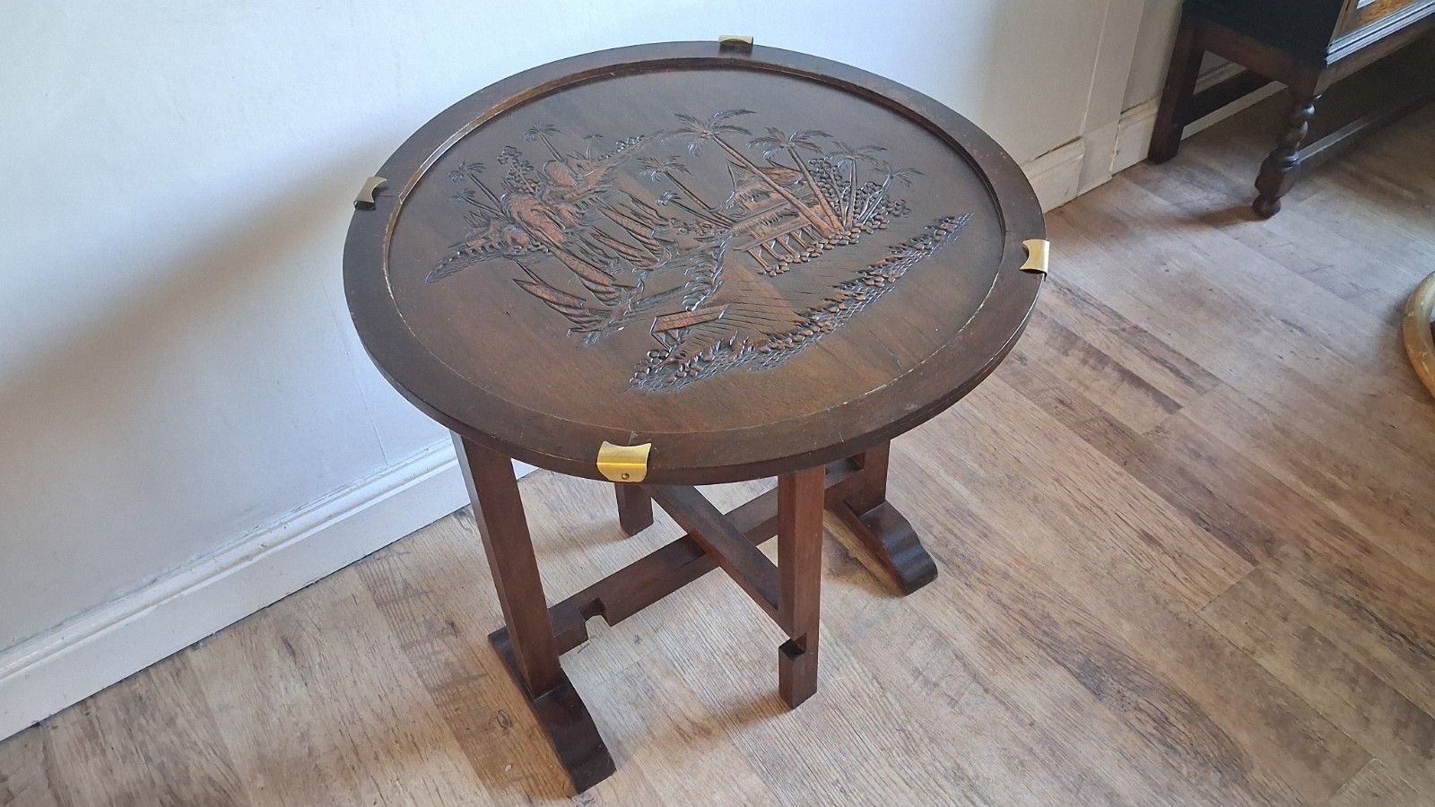 Superb Antique Oriental Chinoiserie Chinese Folding Drinks/Lamp/Side Table photo vinterior