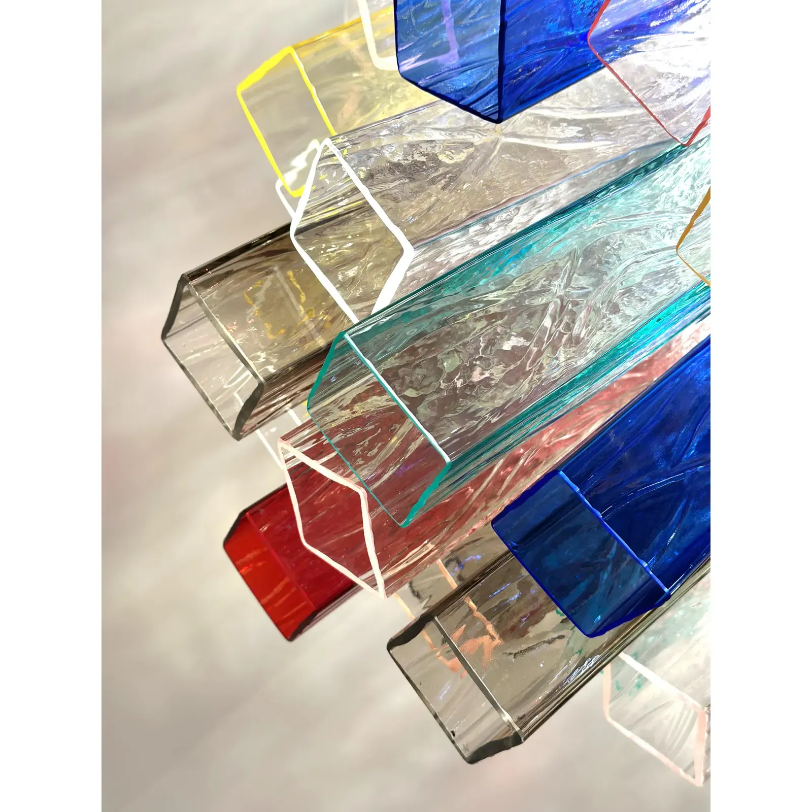 Monumental Contemporary Multicolor “Square Bark” Murano Glass Italian Chandelier photo furniture