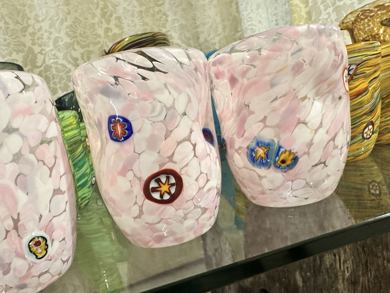 Contemporary Modern Pink Spot With Murrine Murano Glasses  Set Of 6 photo for sale