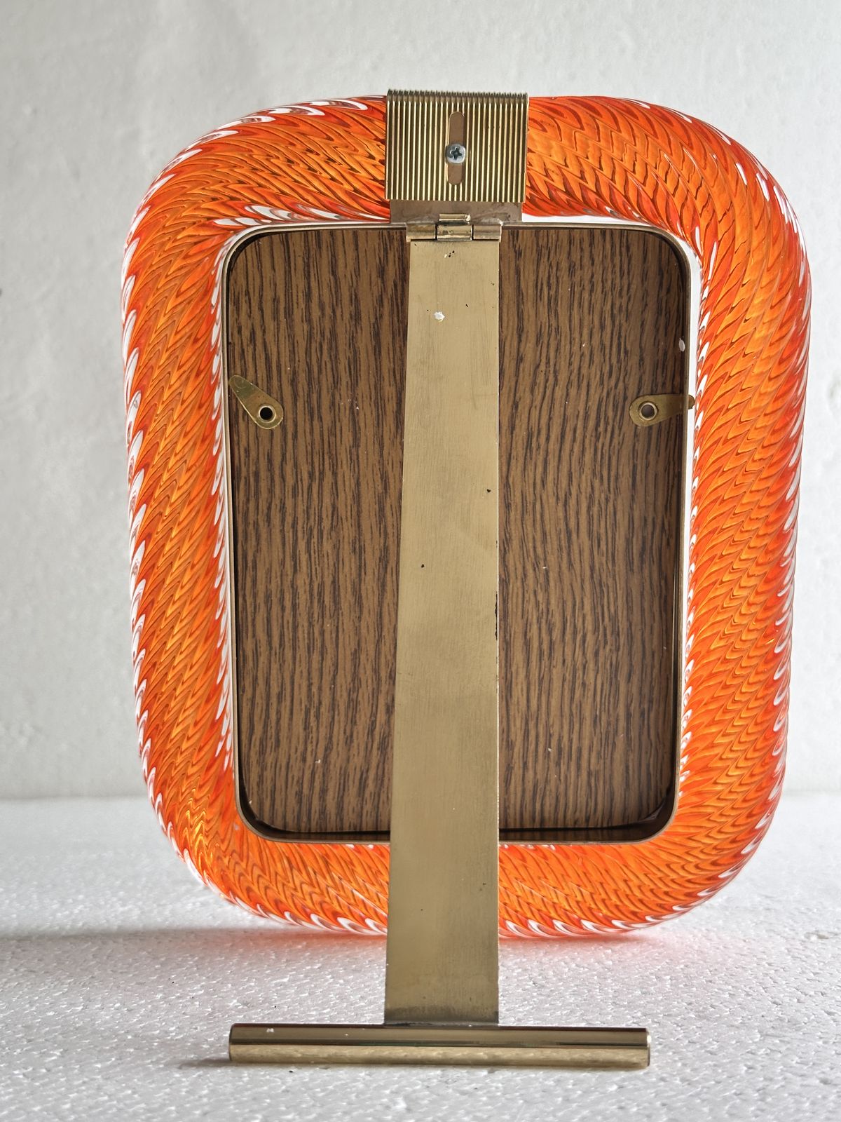 Mid Century Modern Style Amber“Torchon” Murano Glass Picture Frame And Unaquered Brass In Barovier Style. photo Home Decor