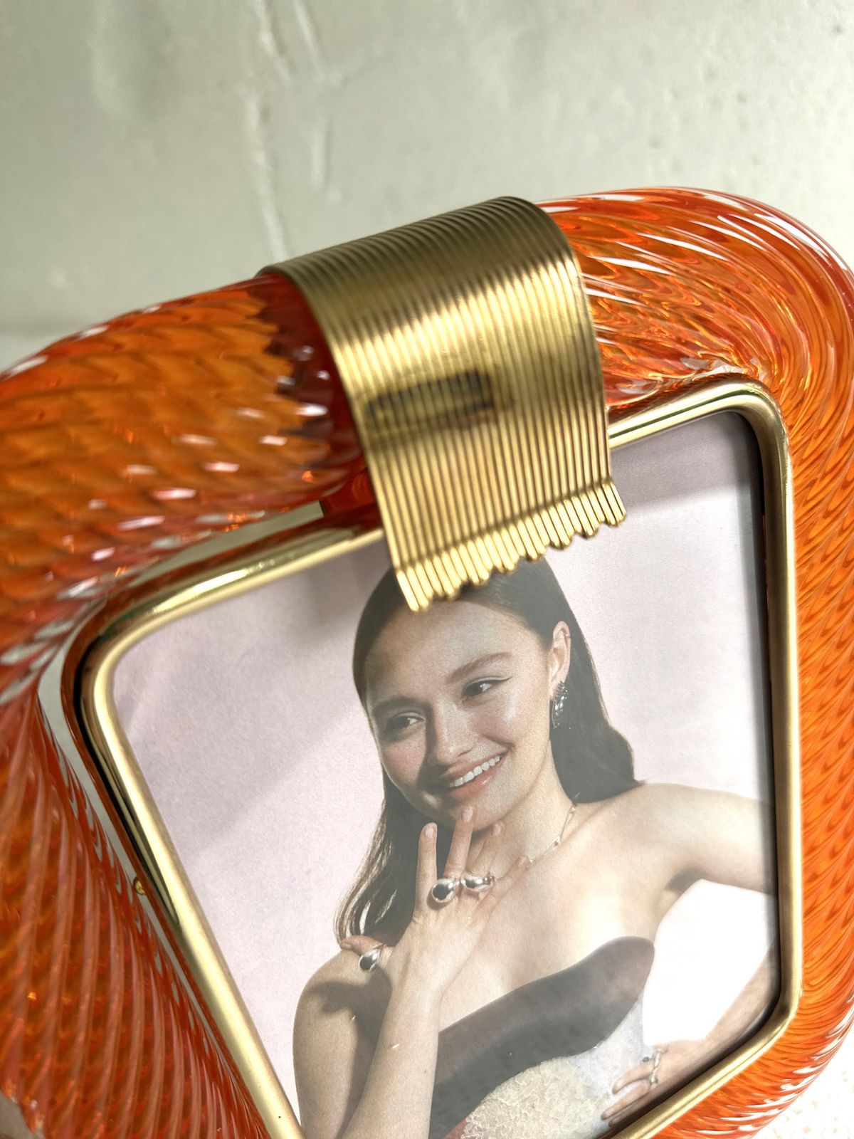 Mid Century Modern Style Amber“Torchon” Murano Glass Picture Frame And Unaquered Brass In Barovier Style. photo 1657.0