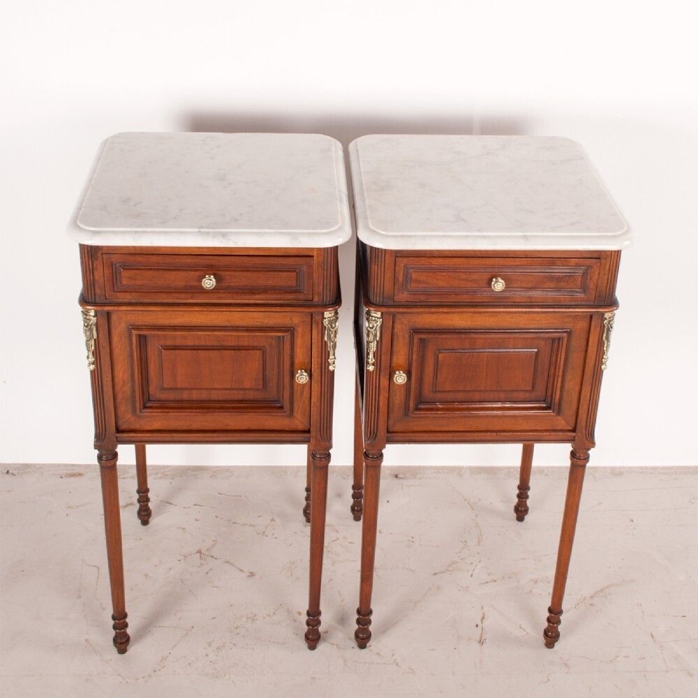 Pair Of French Walnut Bedside Cabinets photo vintage