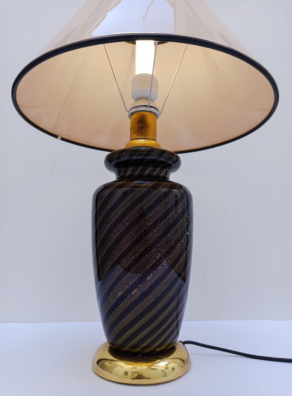 Elegant Black Murano Glass Table Lamp With Gold Leaf, Designed By Tommaso Barbi In The 1970s. photo for sale