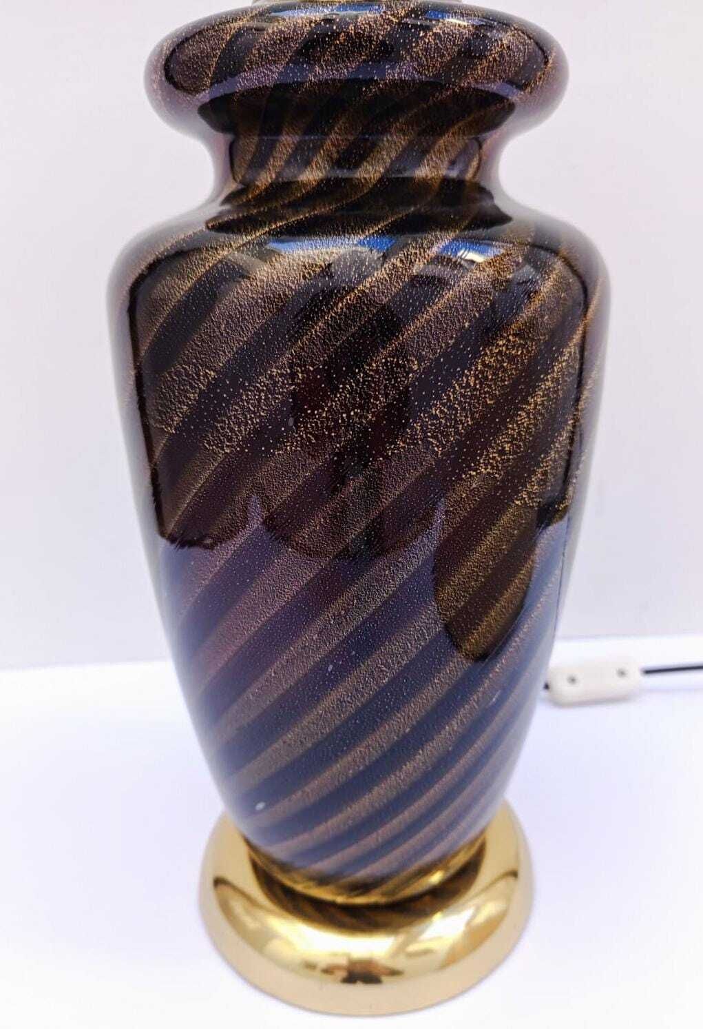 Elegant Black Murano Glass Table Lamp With Gold Leaf, Designed By Tommaso Barbi In The 1970s. photo vinterior