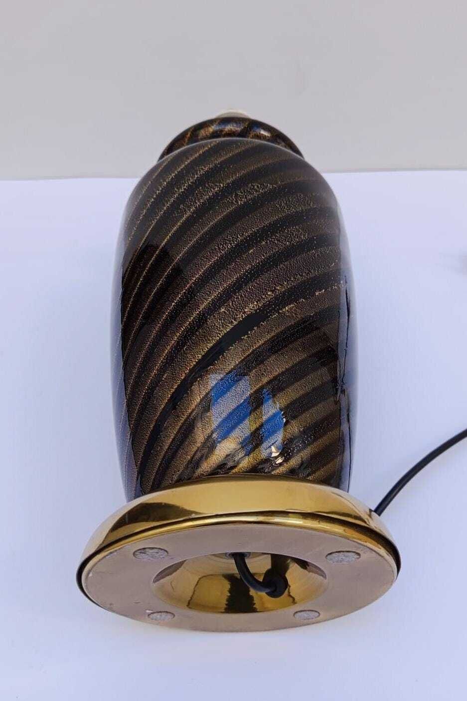 photo for sale Elegant Black Murano Glass Table Lamp With Gold Leaf, Designed By Tommaso Barbi In The 1970s.