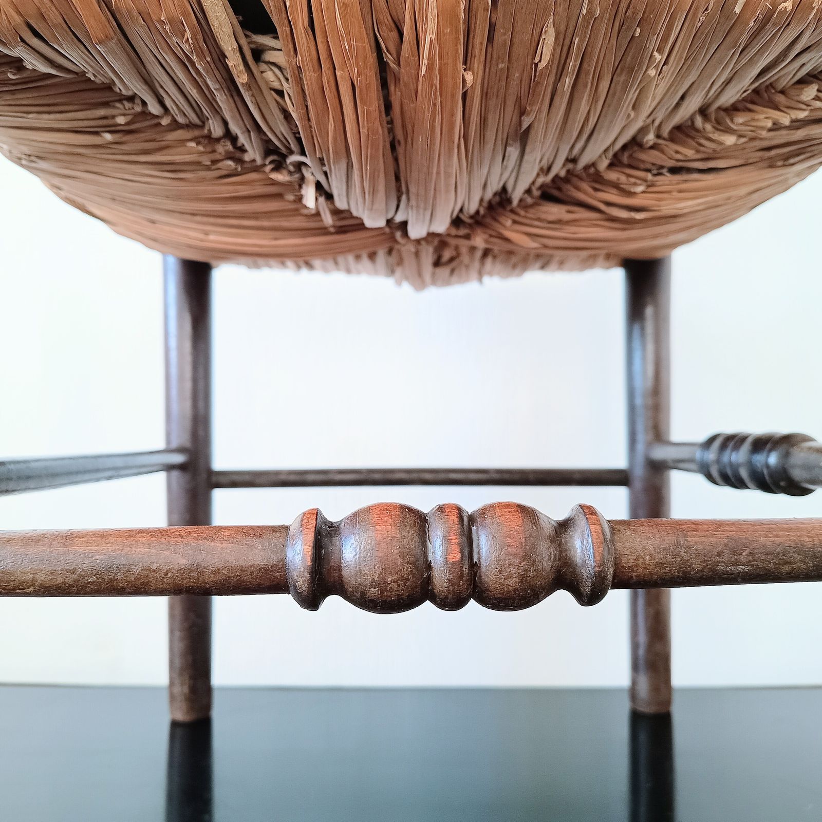 Lancashire Arts & Crafts Small Hall Chair, Serpentine Ladder Back Rush Seat, C.1900 photo 220.0