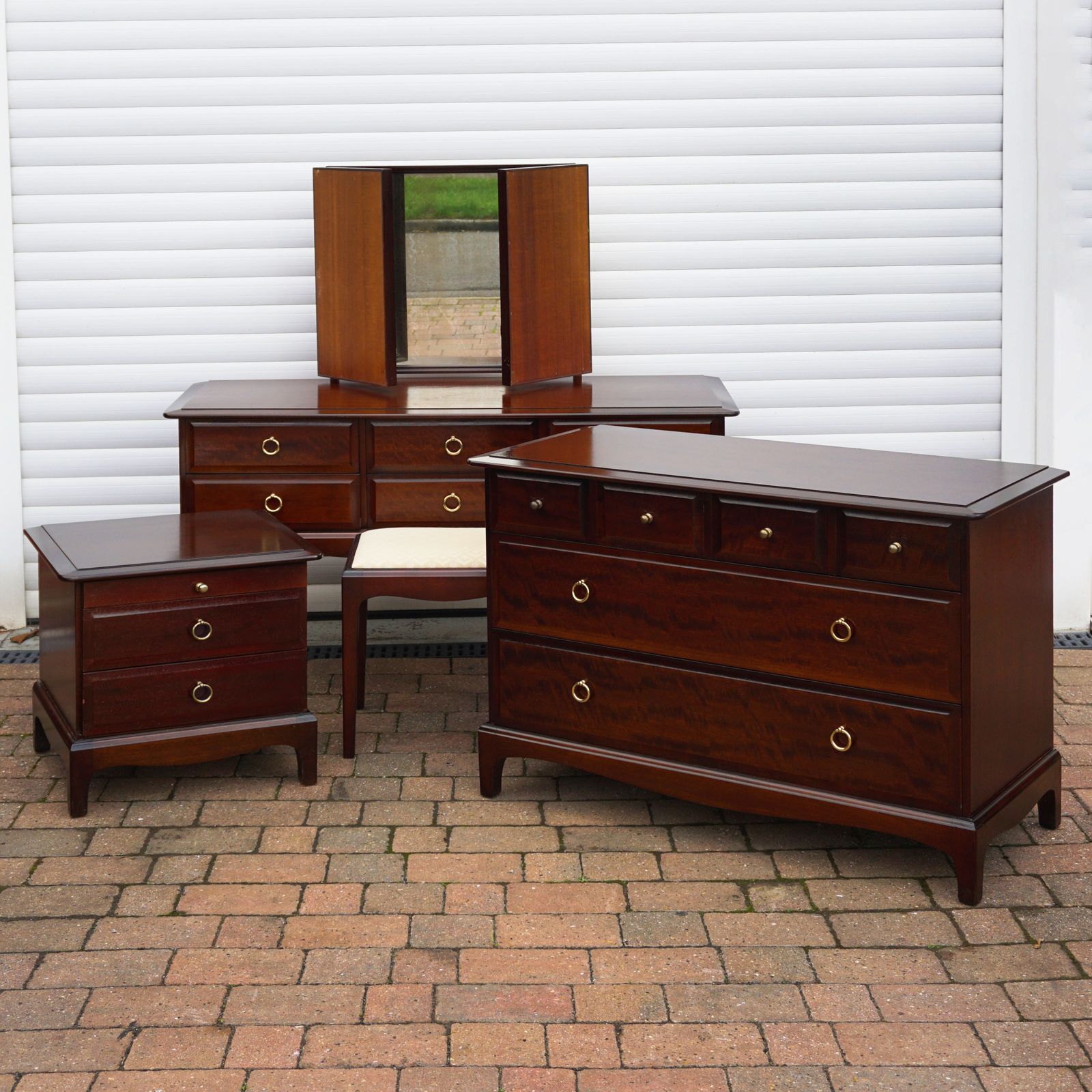Stag Minstrel Bedroom Set Solid Wood Job Lot Bedside & Dressing Table And Lowboy Chest Of Drawers photo furniture