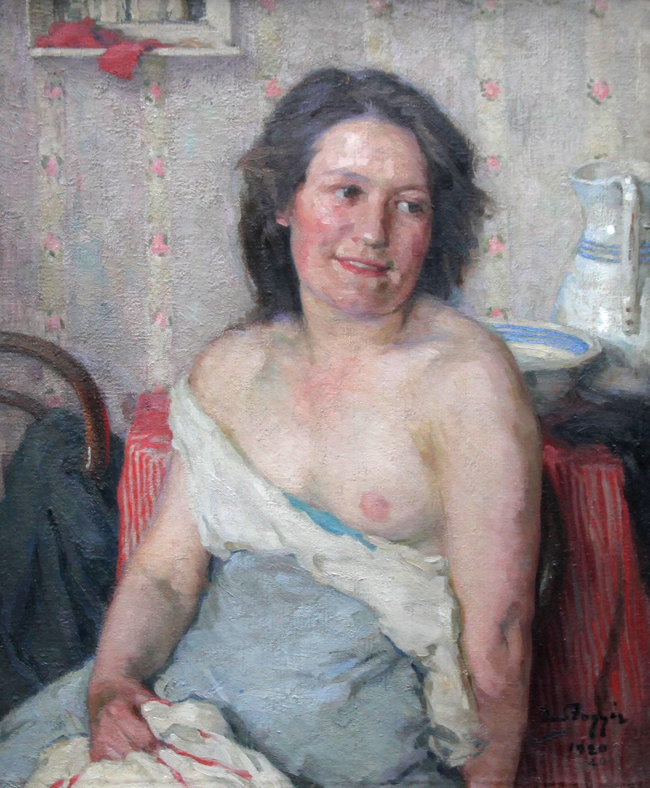 David Foggieportrait Of Woman Bathing Scottish 20's Impressionist Nude Interior Oil Painting1924 photo furniture