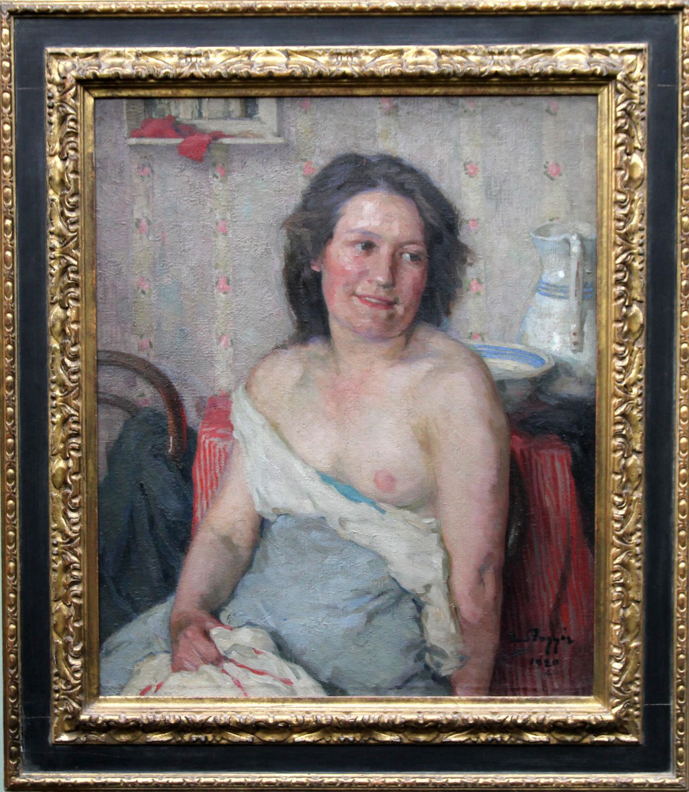 photo for sale David Foggieportrait Of Woman Bathing Scottish 20's Impressionist Nude Interior Oil Painting1924