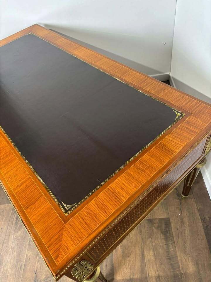 photo furniture Continental Reproduction Walnut Veneered Tooled Inlaid Desk (Style Of Louis XVI)