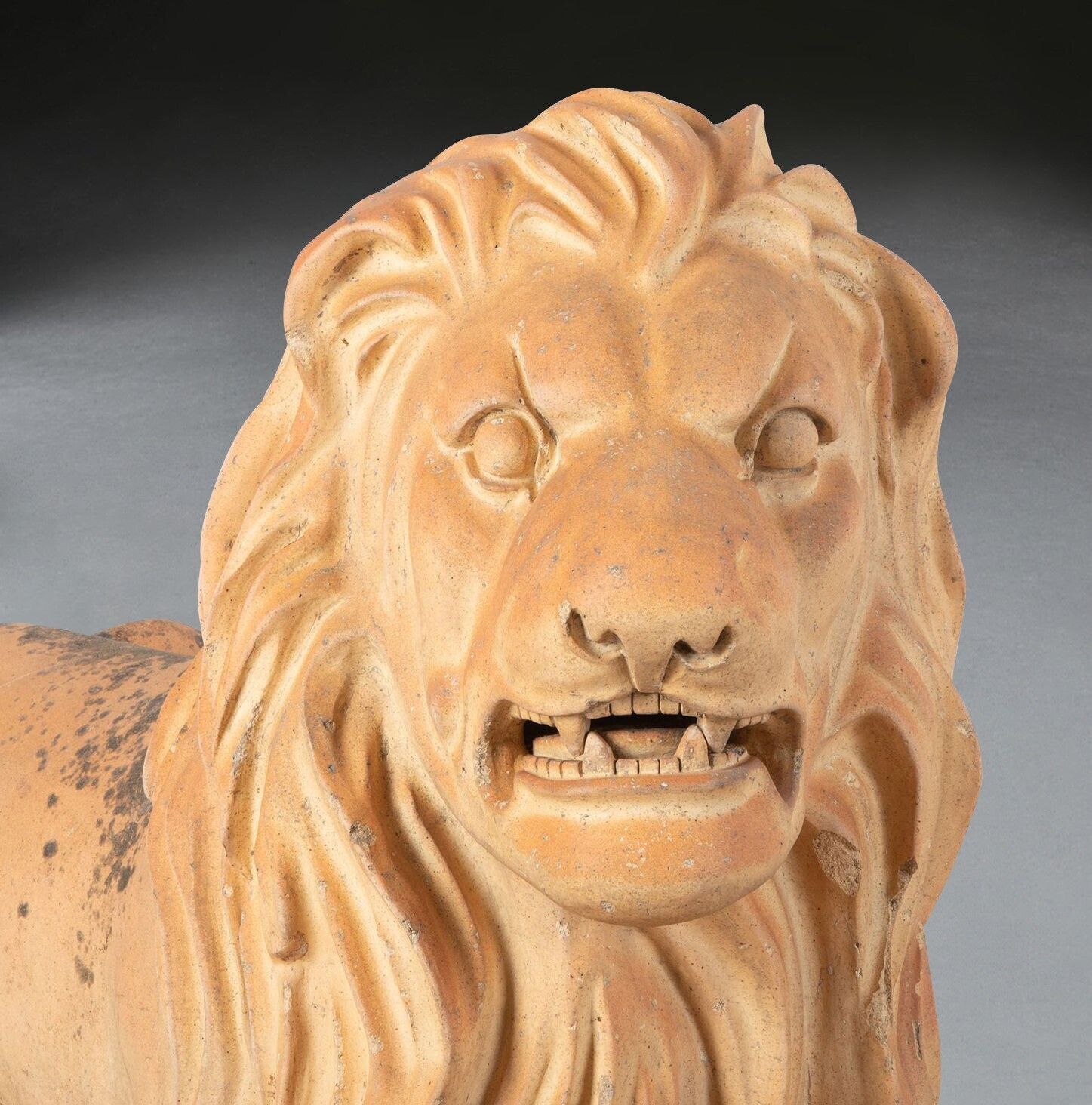 photo for sale Large Pair Of 19th Century Terracotta Lions