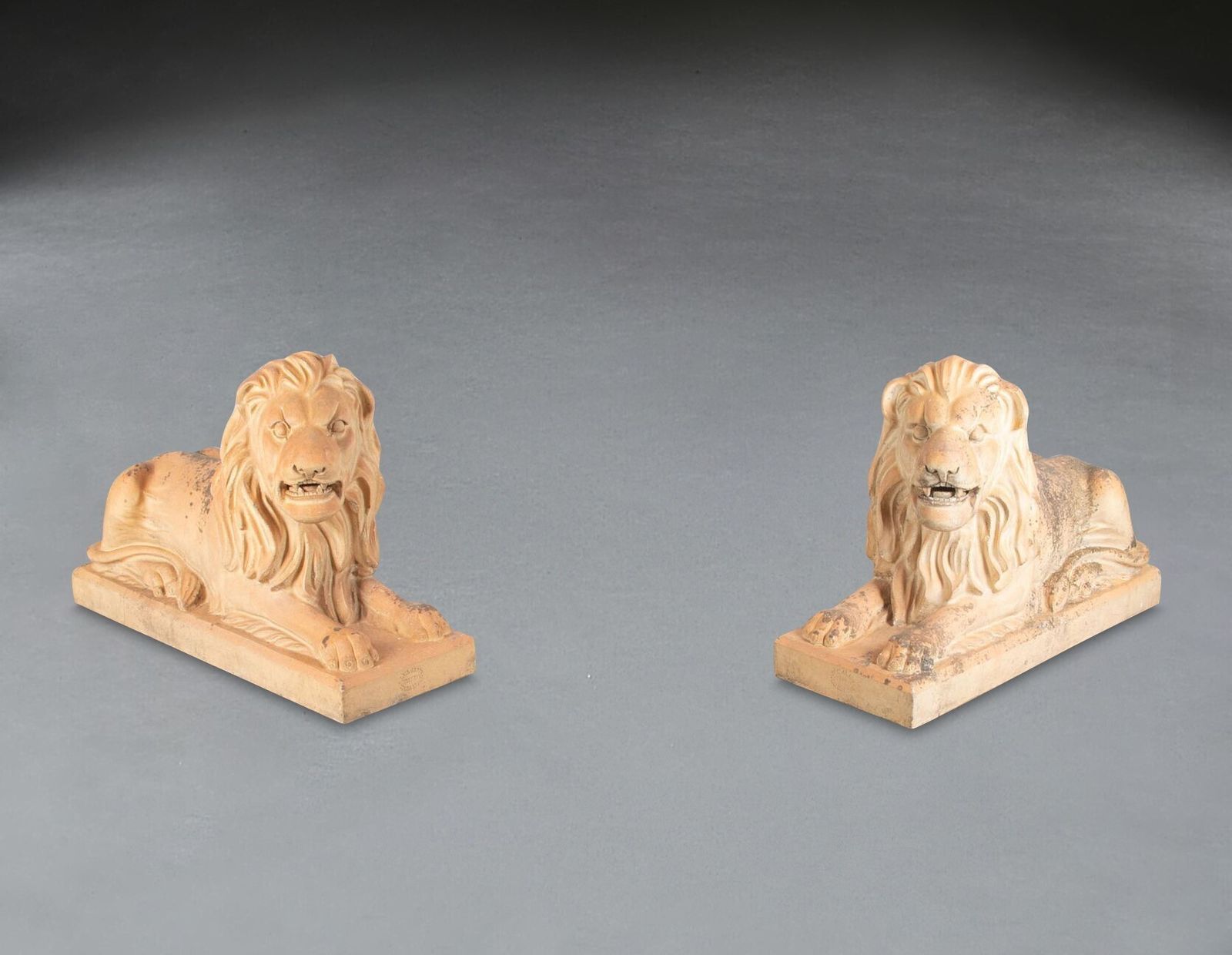 Large Pair Of 19th Century Terracotta Lions