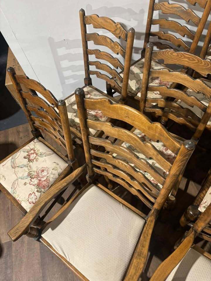 Set Of Twelve Oak Yorkshire Style Ladderback Dining Chairs photo Furniture