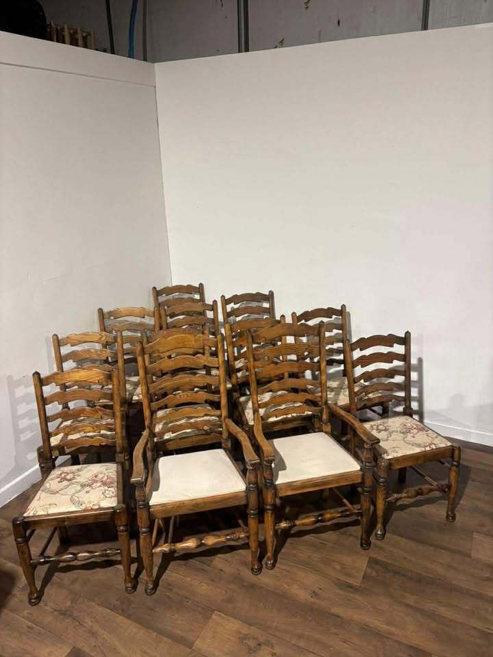 1199.0 Set Of Twelve Oak Yorkshire Style Ladderback Dining Chairs photo