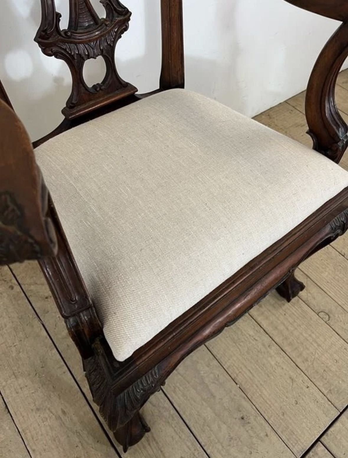 Victorian Antique Mahogany Chippendale Upholstered Armchair photo vintage