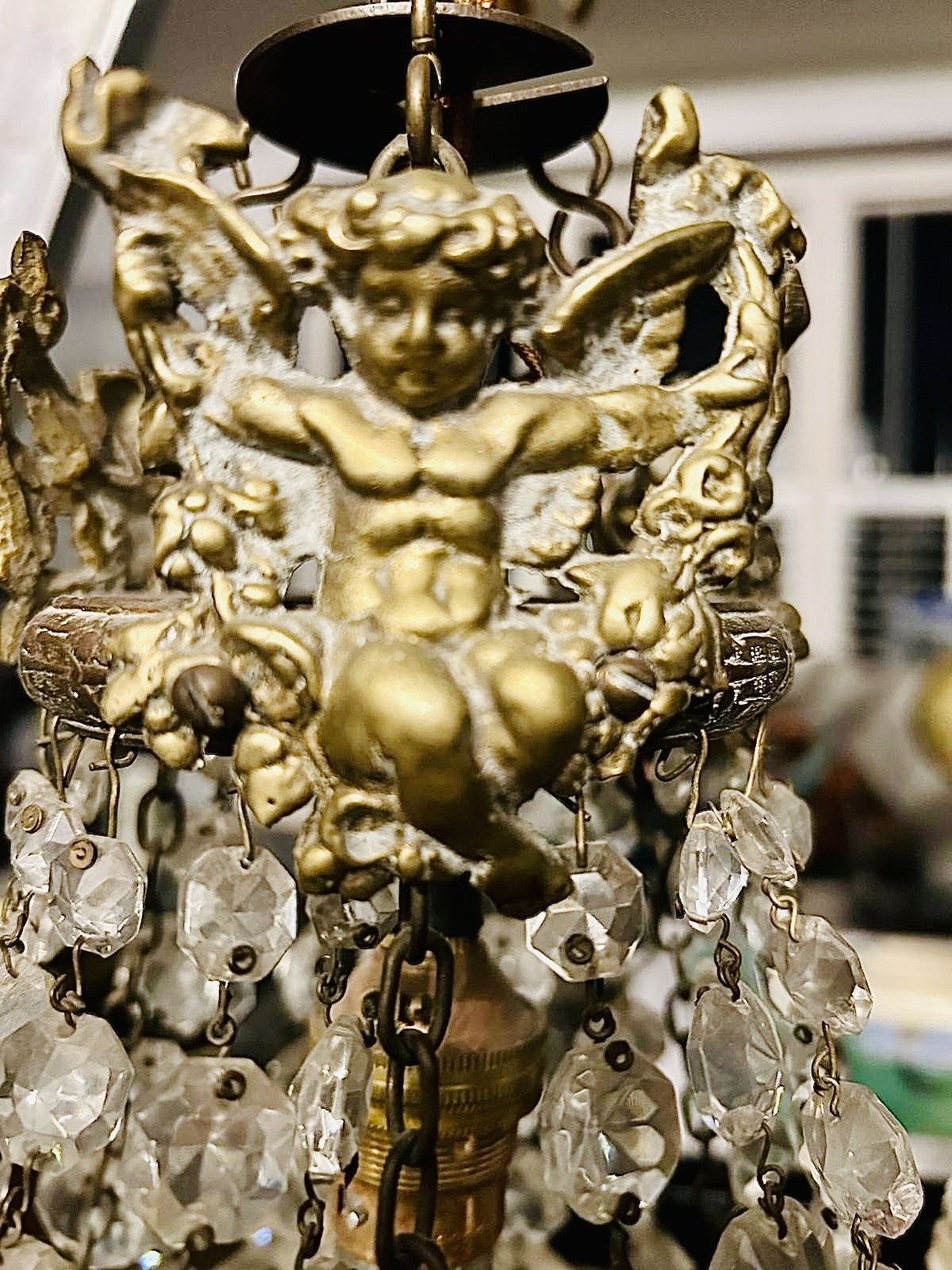 Magnificent Edwardian Crystal Tiered, Brass Cherubs Chandelier  74cm X 41cm photo furniture