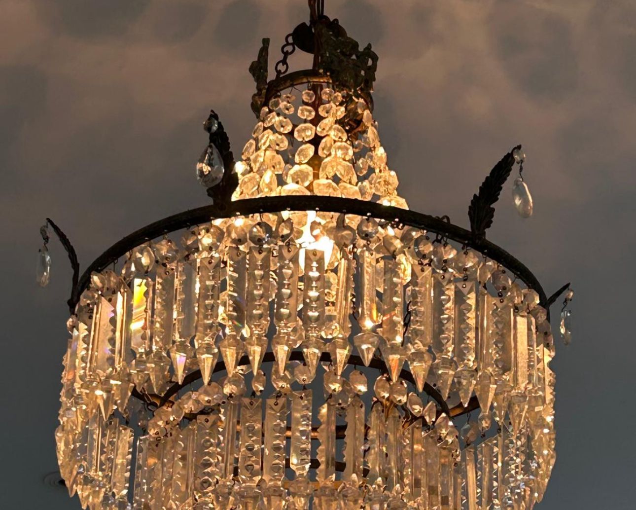 Magnificent Edwardian Crystal Tiered, Brass Cherubs Chandelier  74cm X 41cm photo for sale