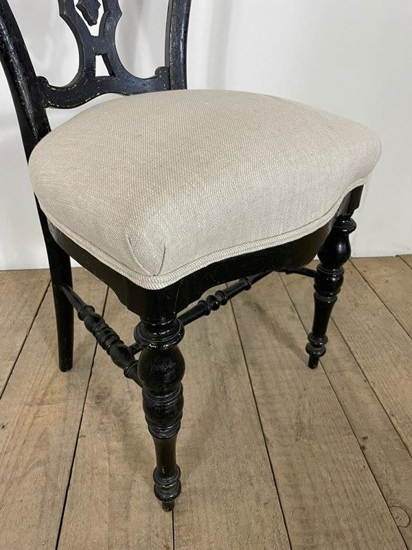 Antique French Napoleon III Ebonised Upholstered Chair photo vinterior