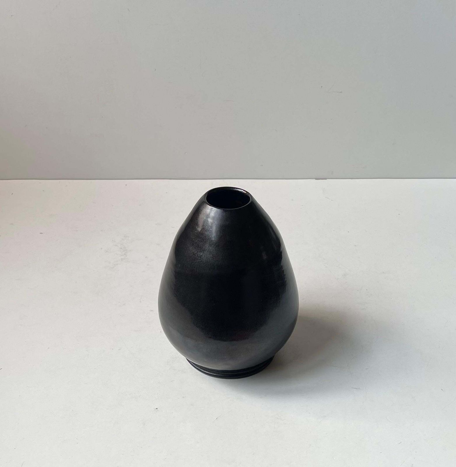 Art Deco Ceramic Tear Drop Vase In Black Lustre Glaze By Sedelin Faaborg photo for sale