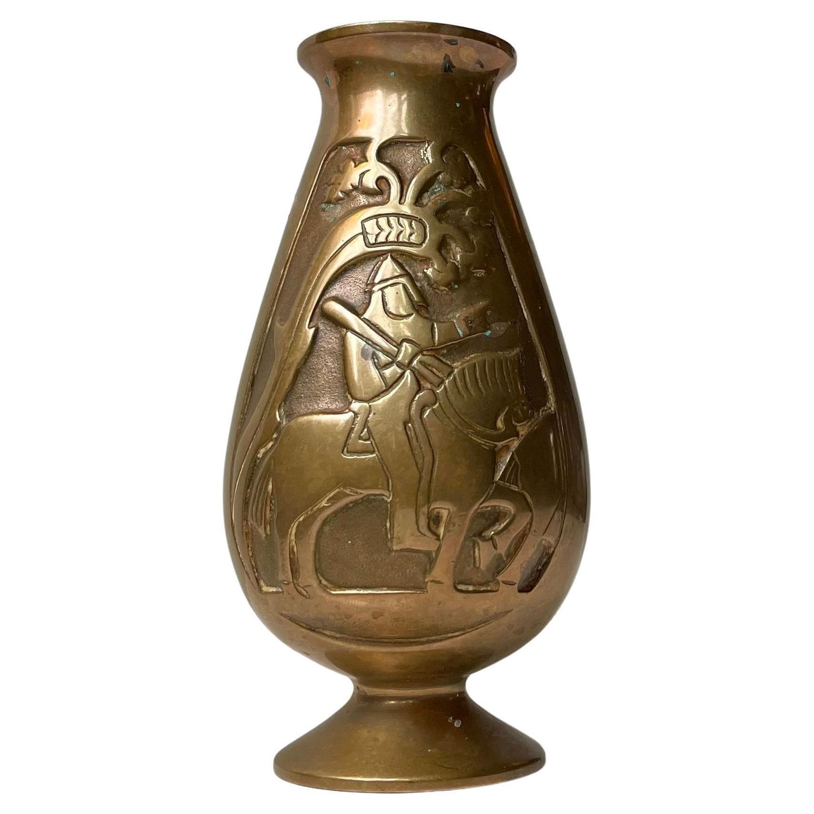 Scandinavian Relief Vase W. Knight In Bronze, Art Deco Revival   Medieval Style