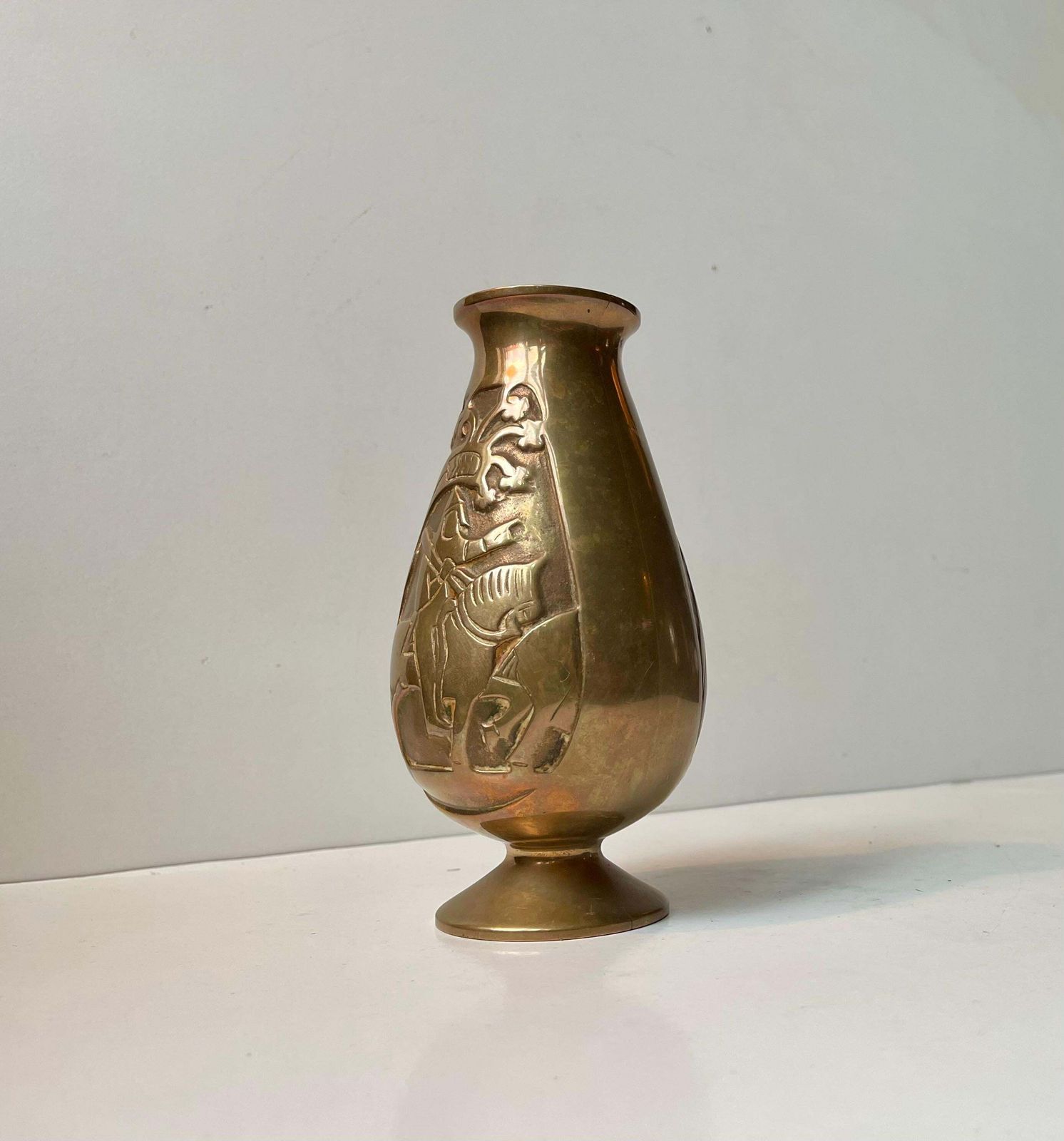 Scandinavian Relief Vase W. Knight In Bronze, Art Deco Revival   Medieval Style photo 281.0