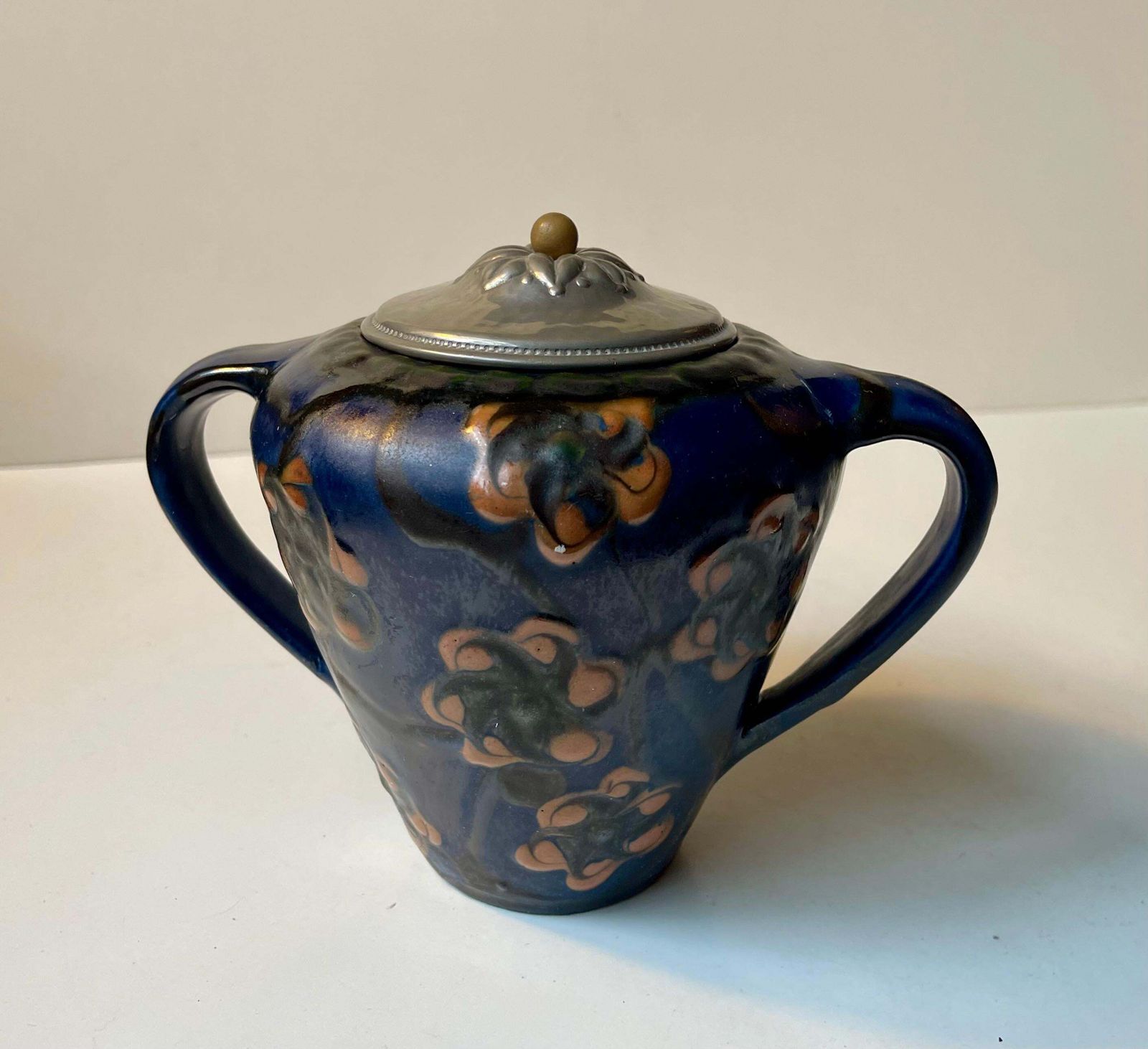Herman August Kähler Glazed Ceramic Jugendstil Urn With Pewter Lid, 1910s photo furniture