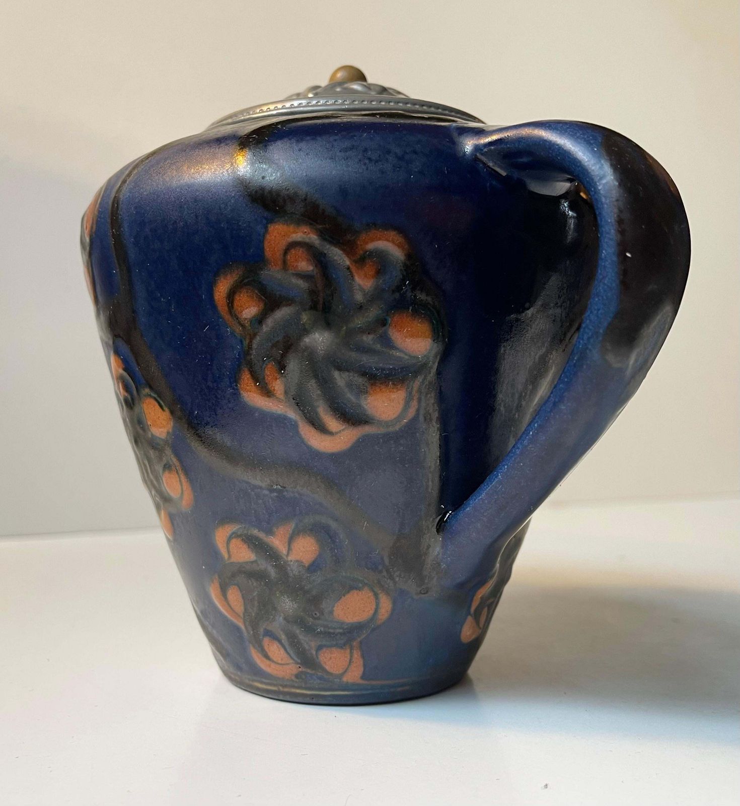 photo furniture Herman August Kähler Glazed Ceramic Jugendstil Urn With Pewter Lid, 1910s
