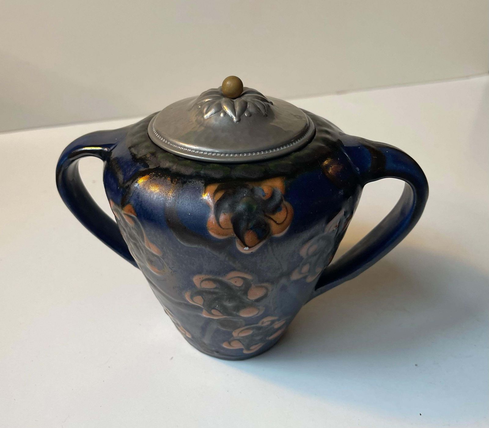 Home Decor Herman August Kähler Glazed Ceramic Jugendstil Urn With Pewter Lid, 1910s photo
