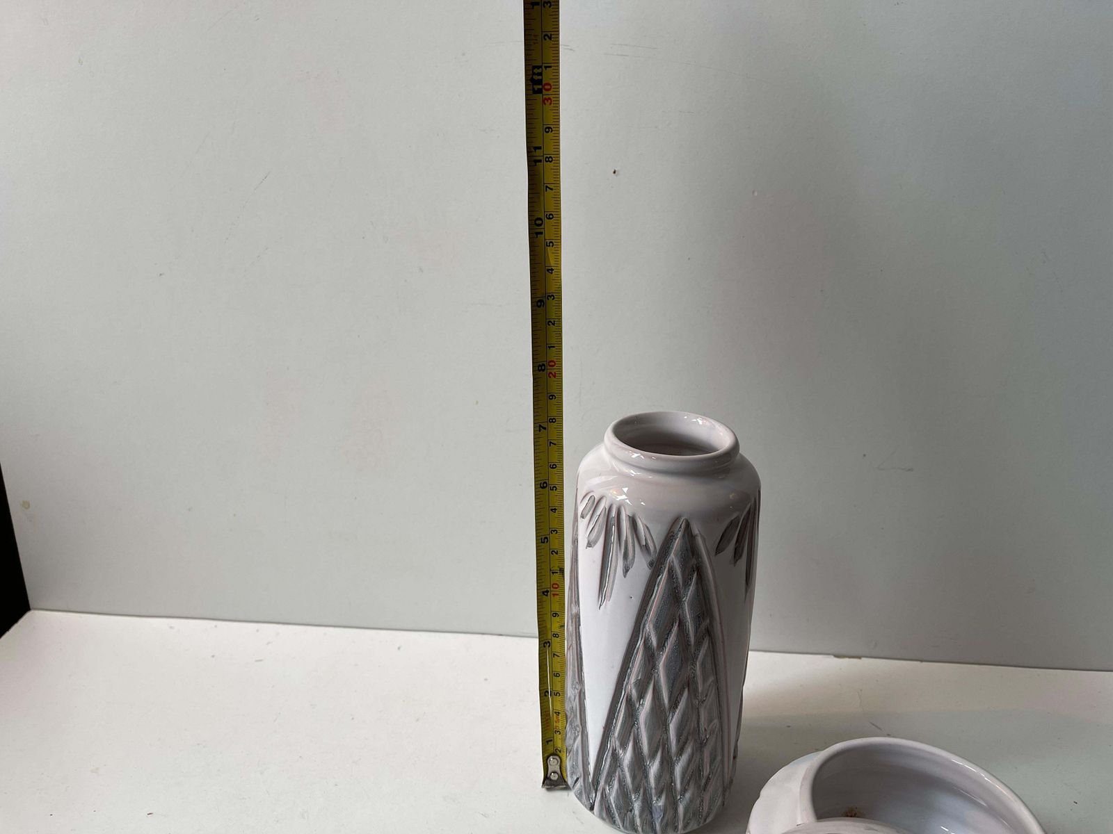 photo furniture Danish Modern Ceramic Bowl, Trinket And Vase In White & Grey Glaze, 1970s