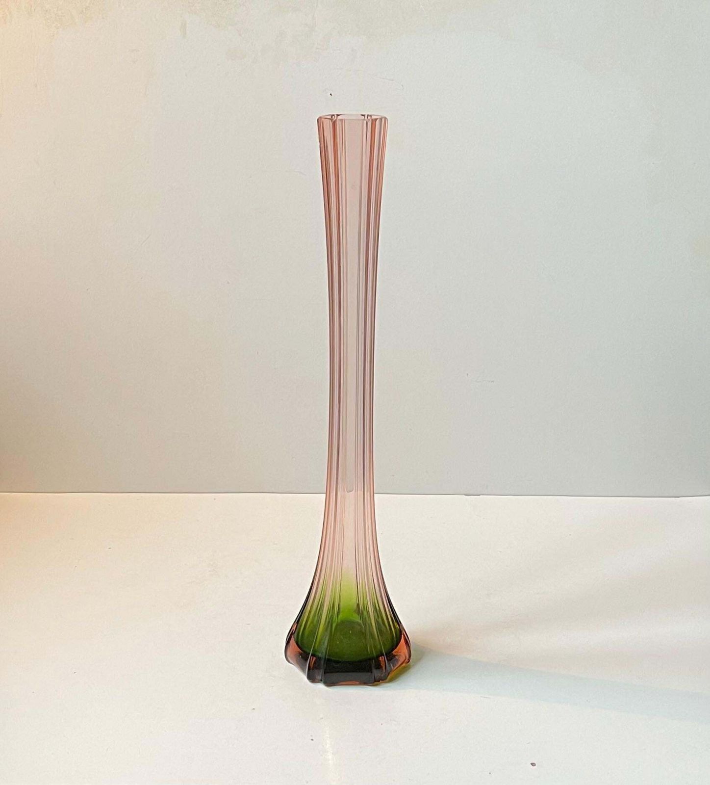 Art Deco Tall French Pink & Green Glass Vase, 1920s photo buy