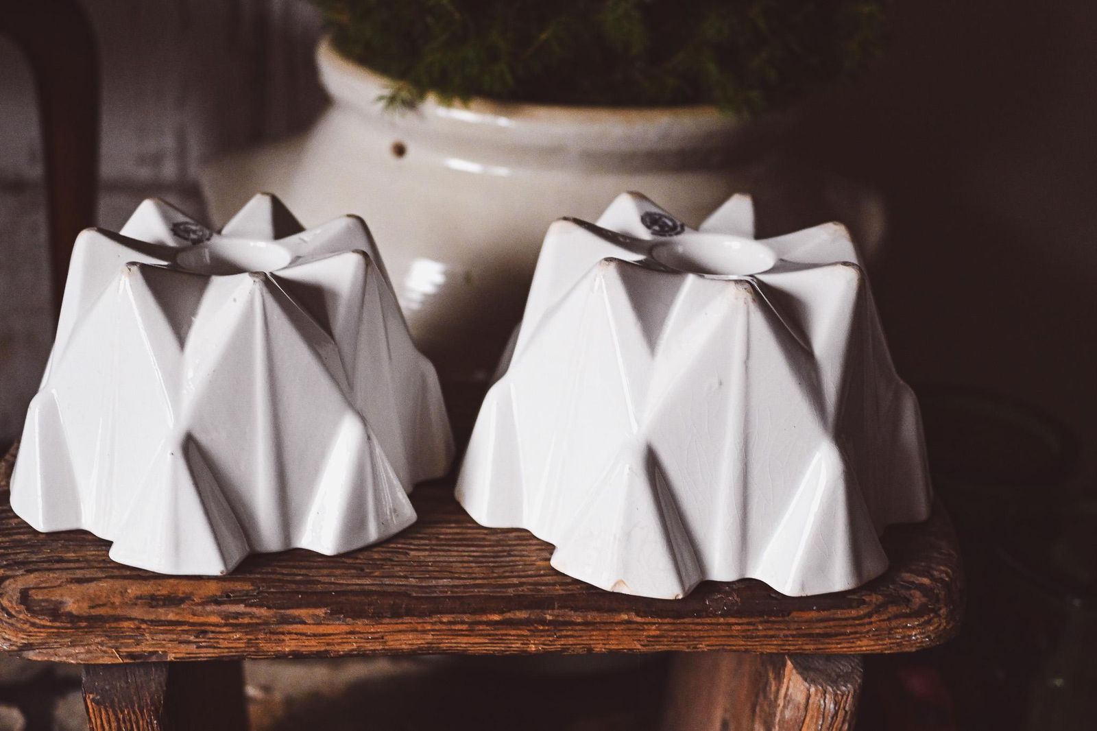 Vintage Maastricht Snowflake Bundt Molds Pair | Dutch Ceramic Baking Molds | White Star Shaped | 16 17cm Holland photo vintage