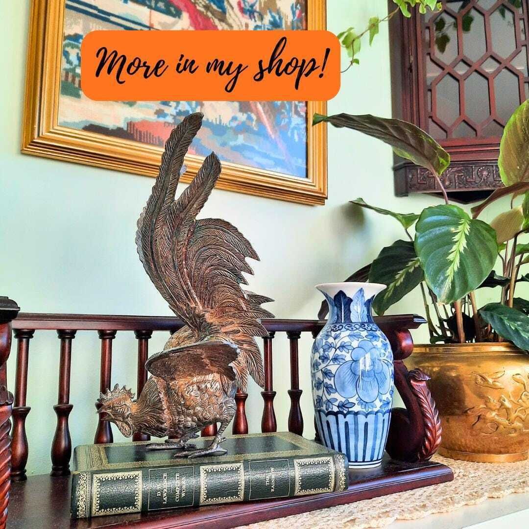 Large Mid Century Italian Silver Tone Metal Cockerel Rooster Statuette photo Home Decor