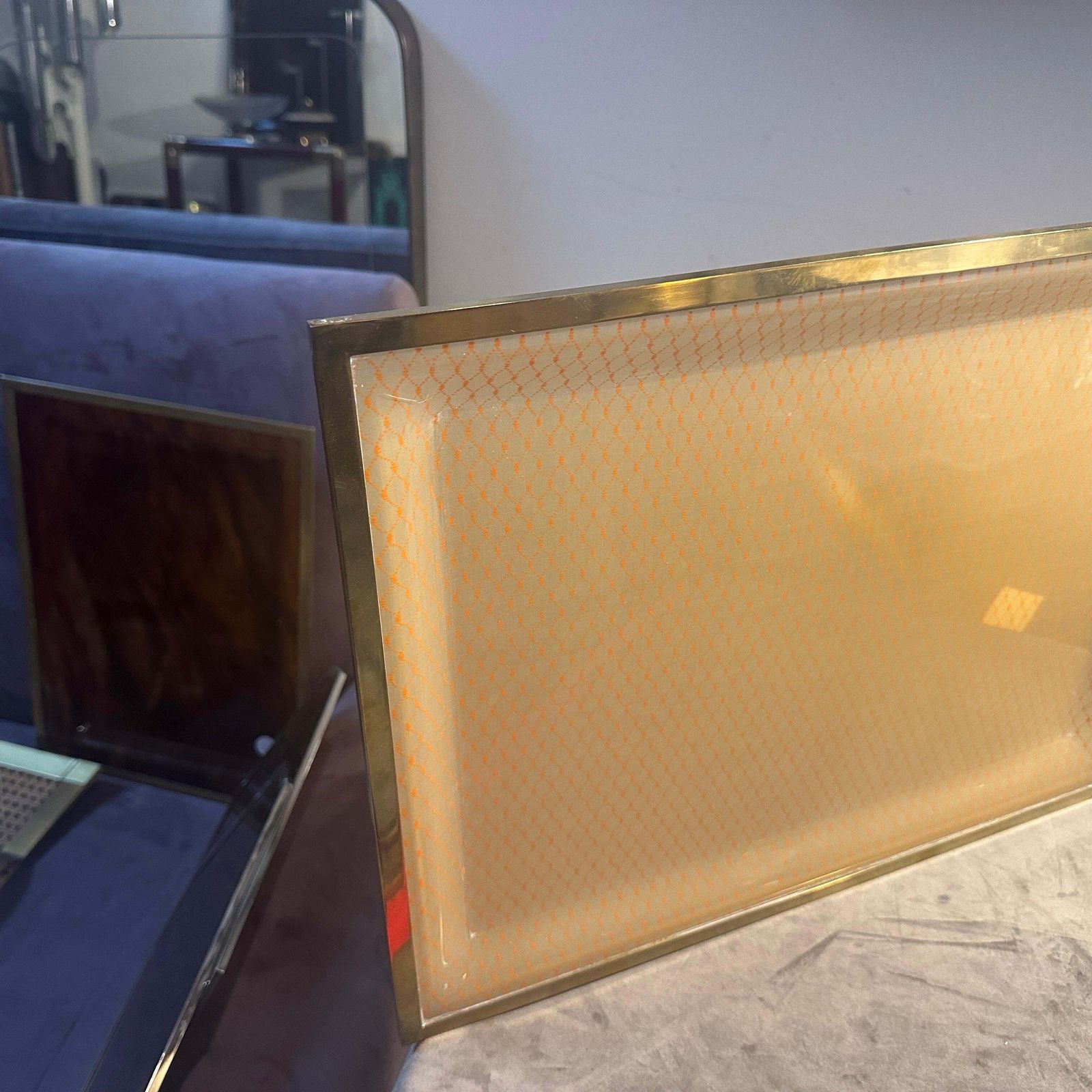 1970s Mid Century Modern Brass And Plexiglass Tray By Liar Of A. Cavalli photo furniture