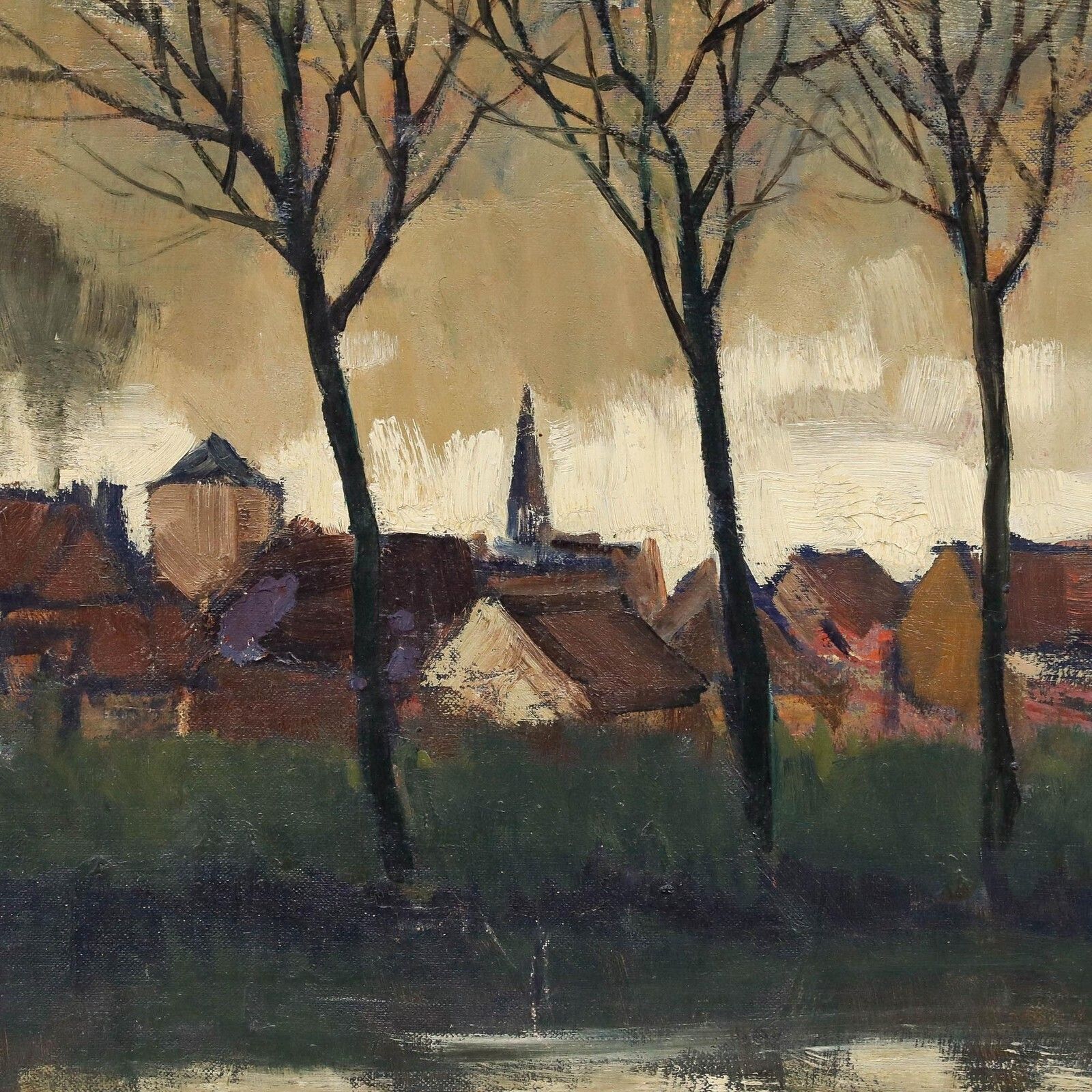 Michel Dutrieu (1910 1993) Mid 20th Century Oil, The River Bank photo Art