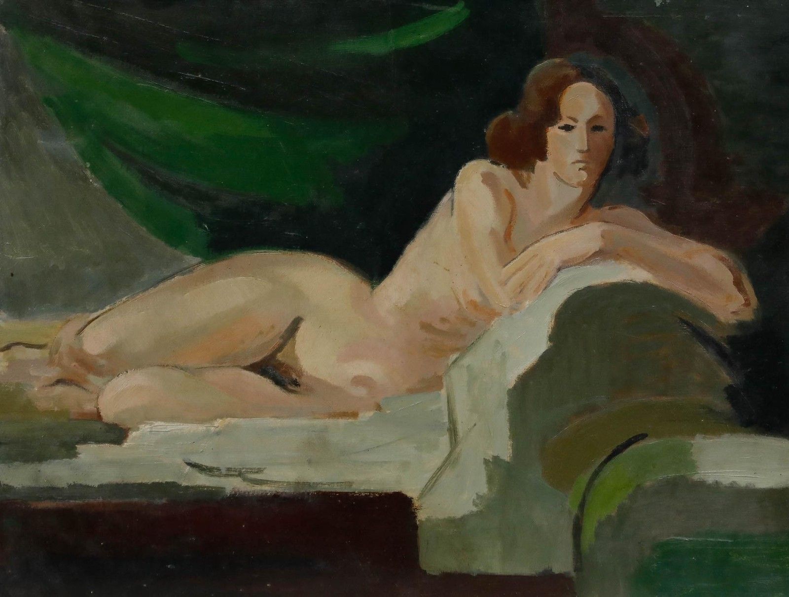 Robert Simon (1888 1961) Mid 20th Century Oil, Nude With Green Drape photo furniture