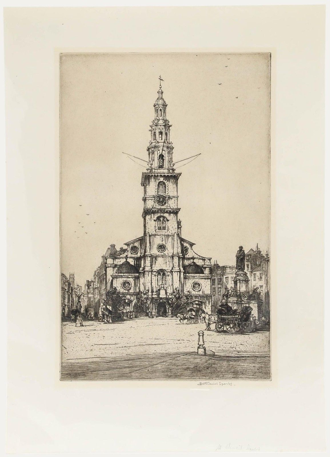 Nathaniel Sparks Re (1880 1956) Early 20th Century Etching, St Clement Danes