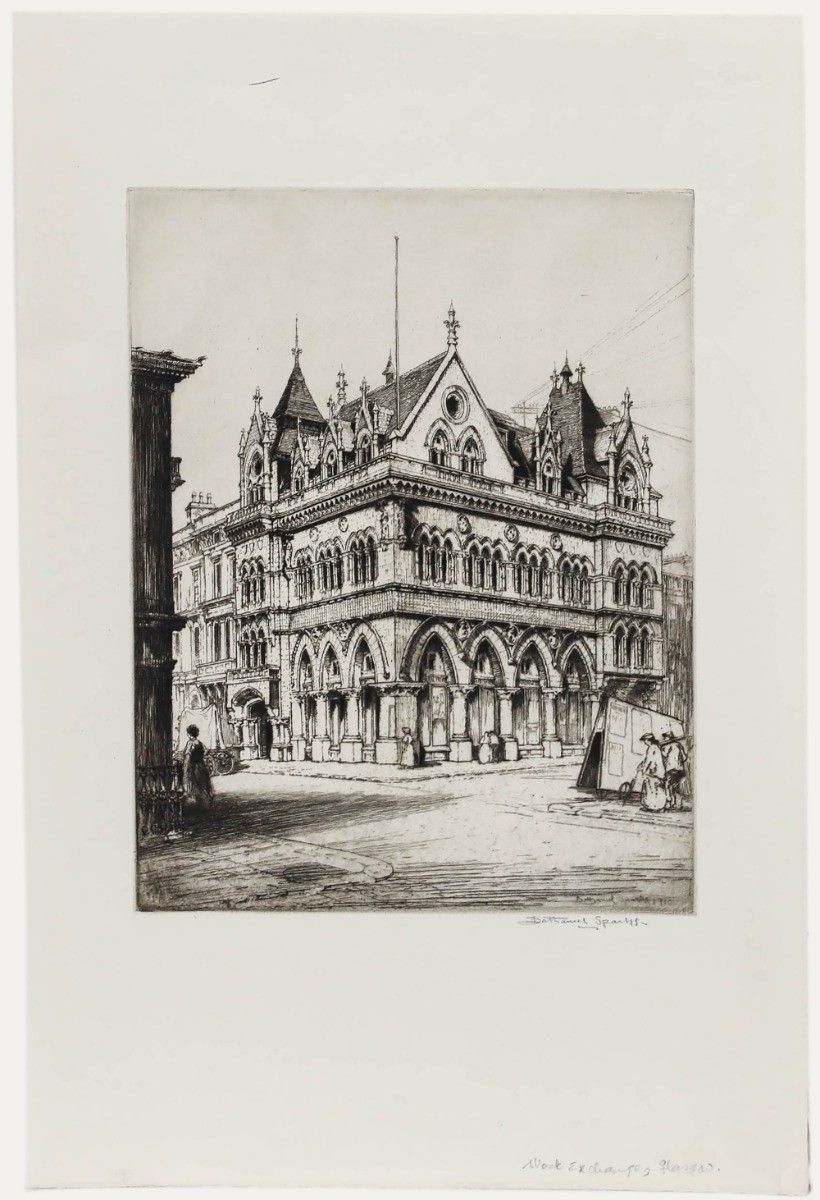 Nathaniel Sparks Re (1880 1956) 1910 Etching, Stock Exchange, Glasgow