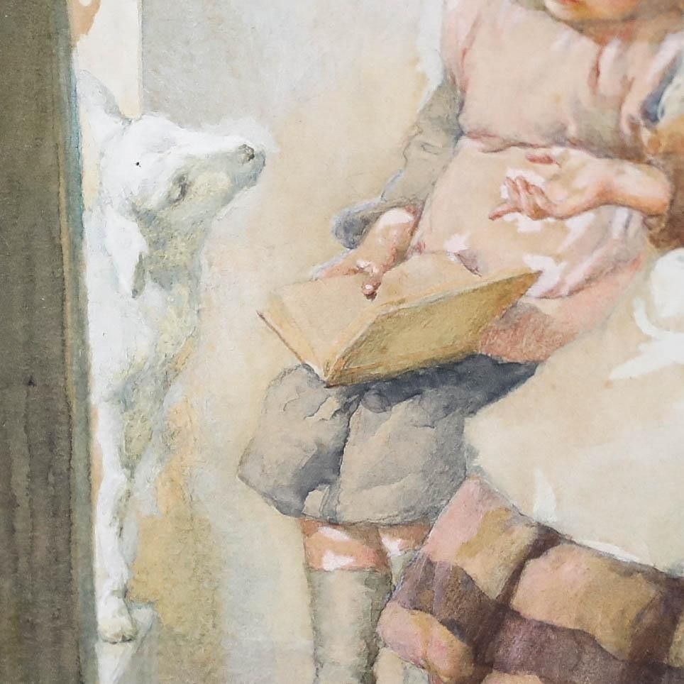 J. Lawson Framed Early 20th Century Watercolour, Mary Had A Little Lamb photo Art