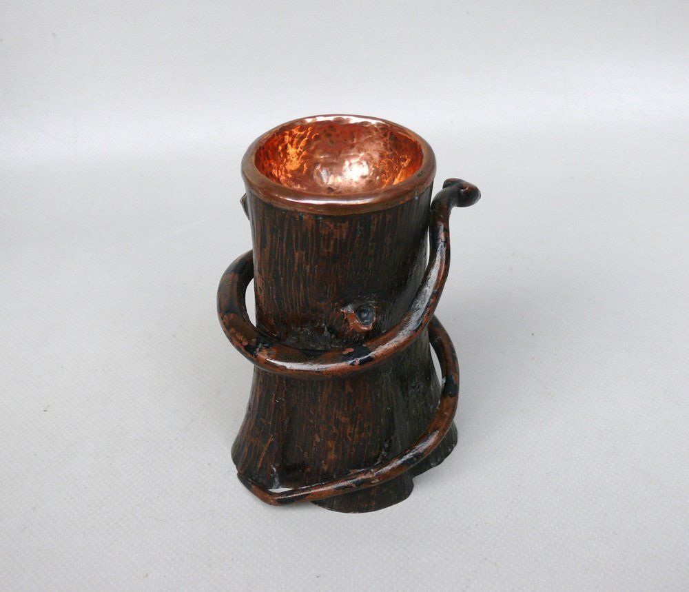 Small Art Nouveau Schlange Auf Baumstumpf In Copper, 1890s photo vintage