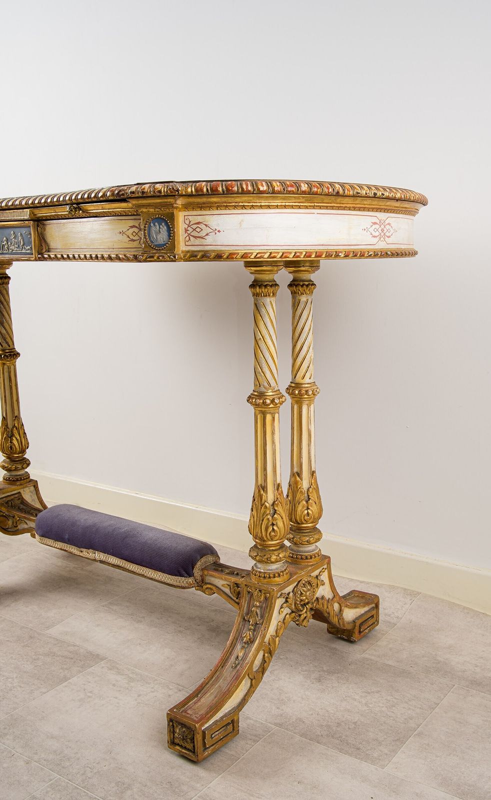 19th Century French Kidney Shaped Giltwood Writing Table With Painted Decoration photo vintage