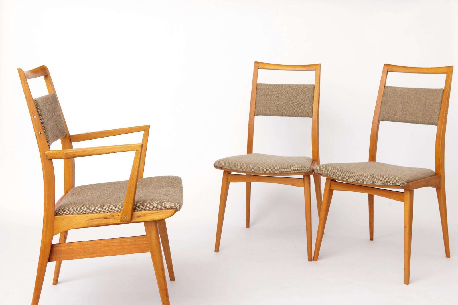 Set Of 3 Vintage Beechwood Chairs, 2 Side Chairs & 1 Armchair, 1970s, Germany photo 660.0