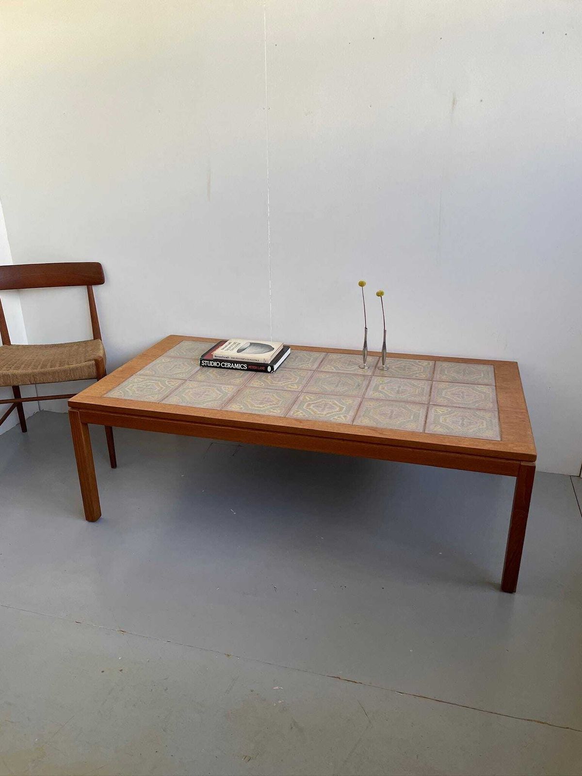 Tiled Large Danish Teak Mid Century Coffee Table Abstract Pastel Tiles