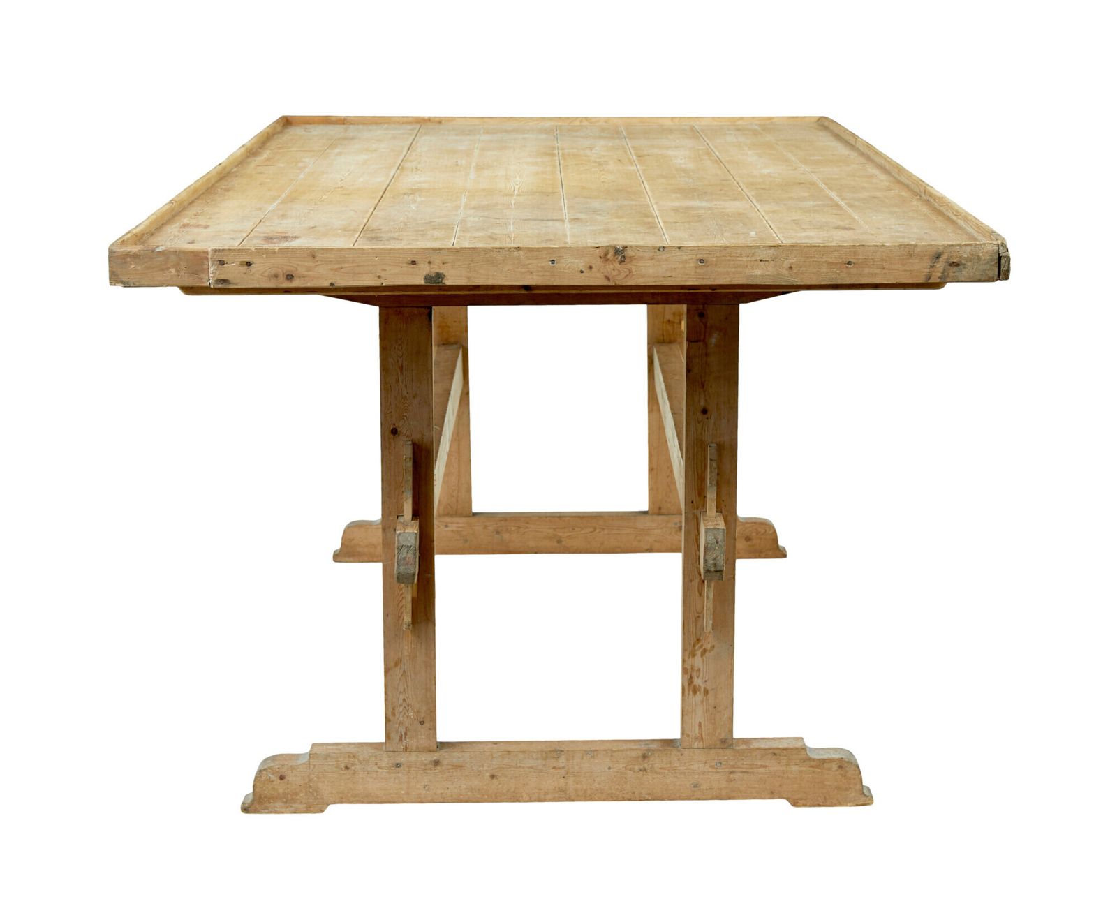 19th Century Swedish Pine Trestle Bakers Table photo vintage