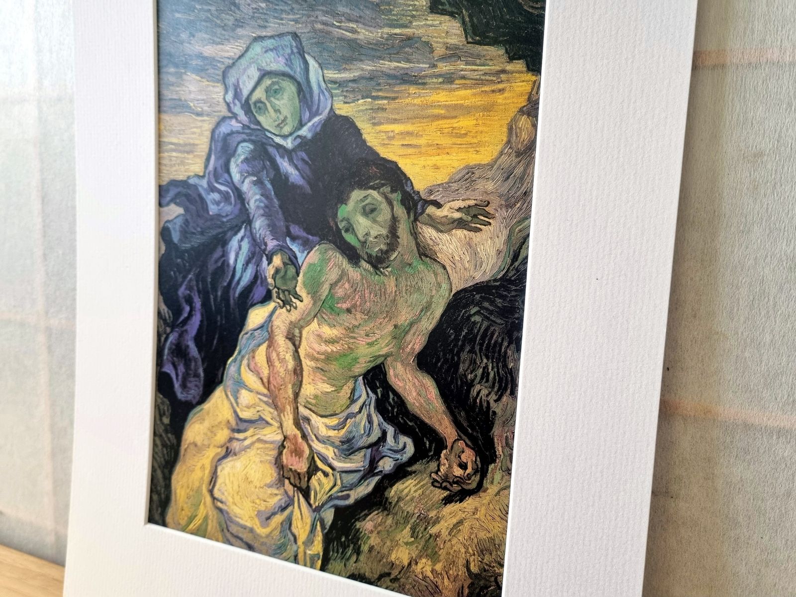 Vintage Religious Art Print, Pieta, Vincent Van Gogh, Post Impressionist Painting, Mounted Artwork, Devotional Christian Figurative Image photo for sale