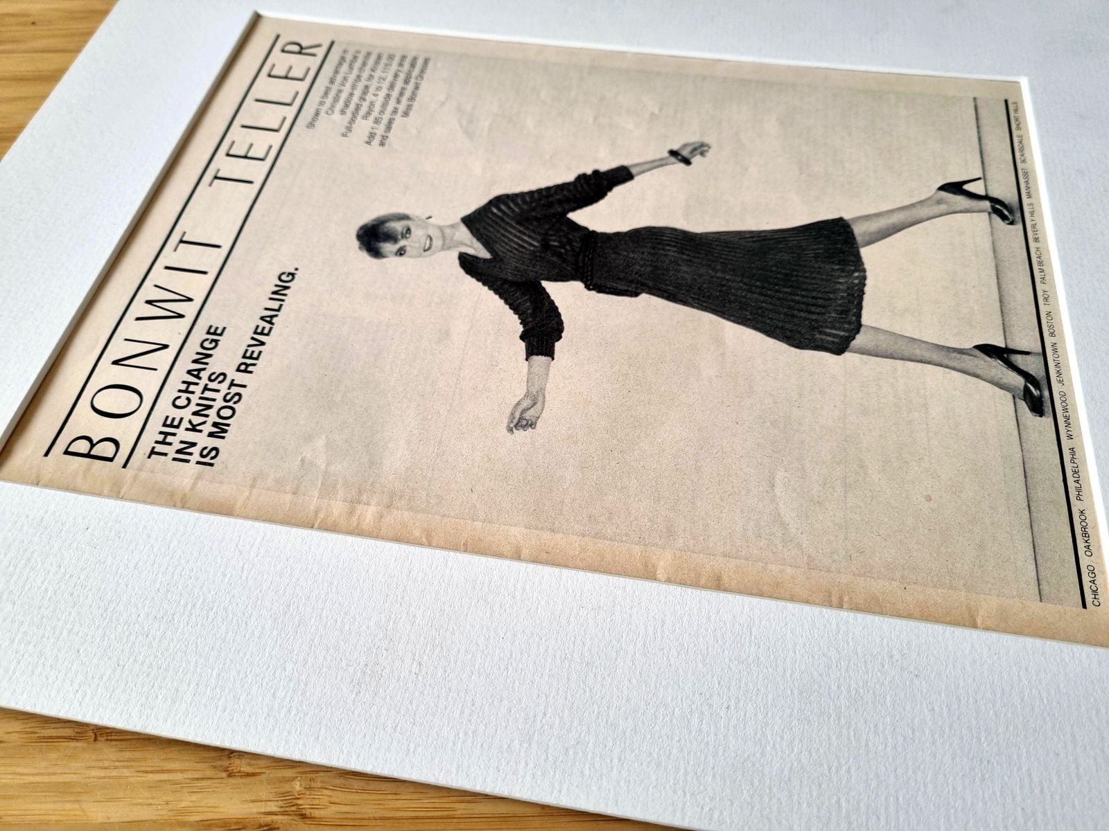 Fashion Advertising Print Art, Bonwit Teller Knit Dress Advertisement, 1970s Department Store Magazine Print Mounted photo 65.0