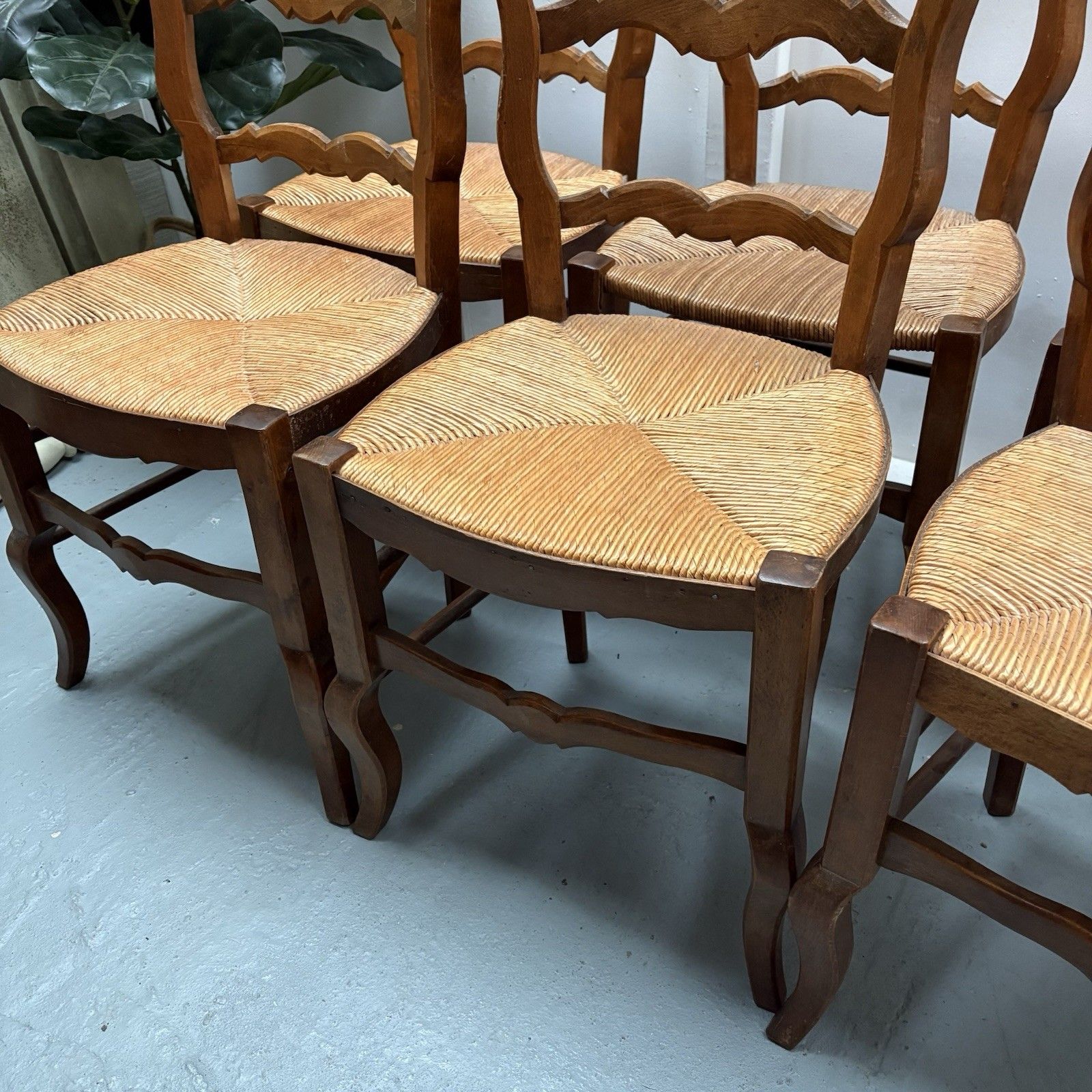 photo furniture 6 Vintage French Farmhouse Country Very High Ladderback Rush Seat Dining Chairs